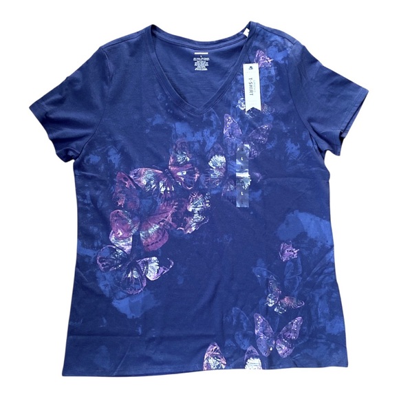 Kohl’s Women’s V-neck Butterfly Graphic T-Shirt Size Large - Picture 1 of 4